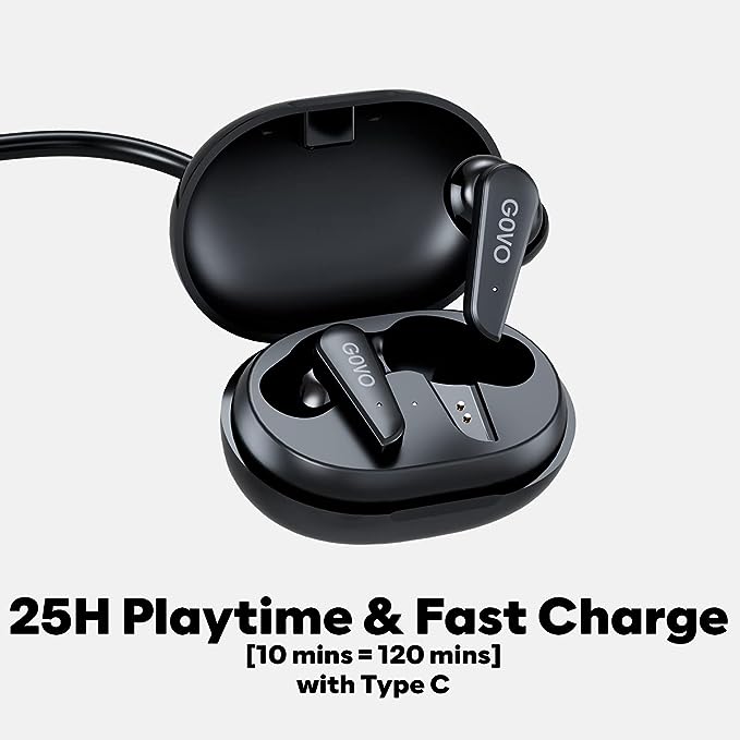 GOVO GOBUDS 400 True Wireless in Ear Earbuds with Mic, ENC, 25H Playtime, Fast Charge, Gaming Mode, Bluetooth V5.3, IPX4,Type C, Super Bass & Touch (Platinum Black) GOVO GOBUDS 400 True Wireless in Ear Earbuds with Mic, ENC, 25H Playtime, Fast Charge, Gaming Mode, Bluetooth V5.3, IPX4,Type C, Super Bass & Touch (Platinum Black)